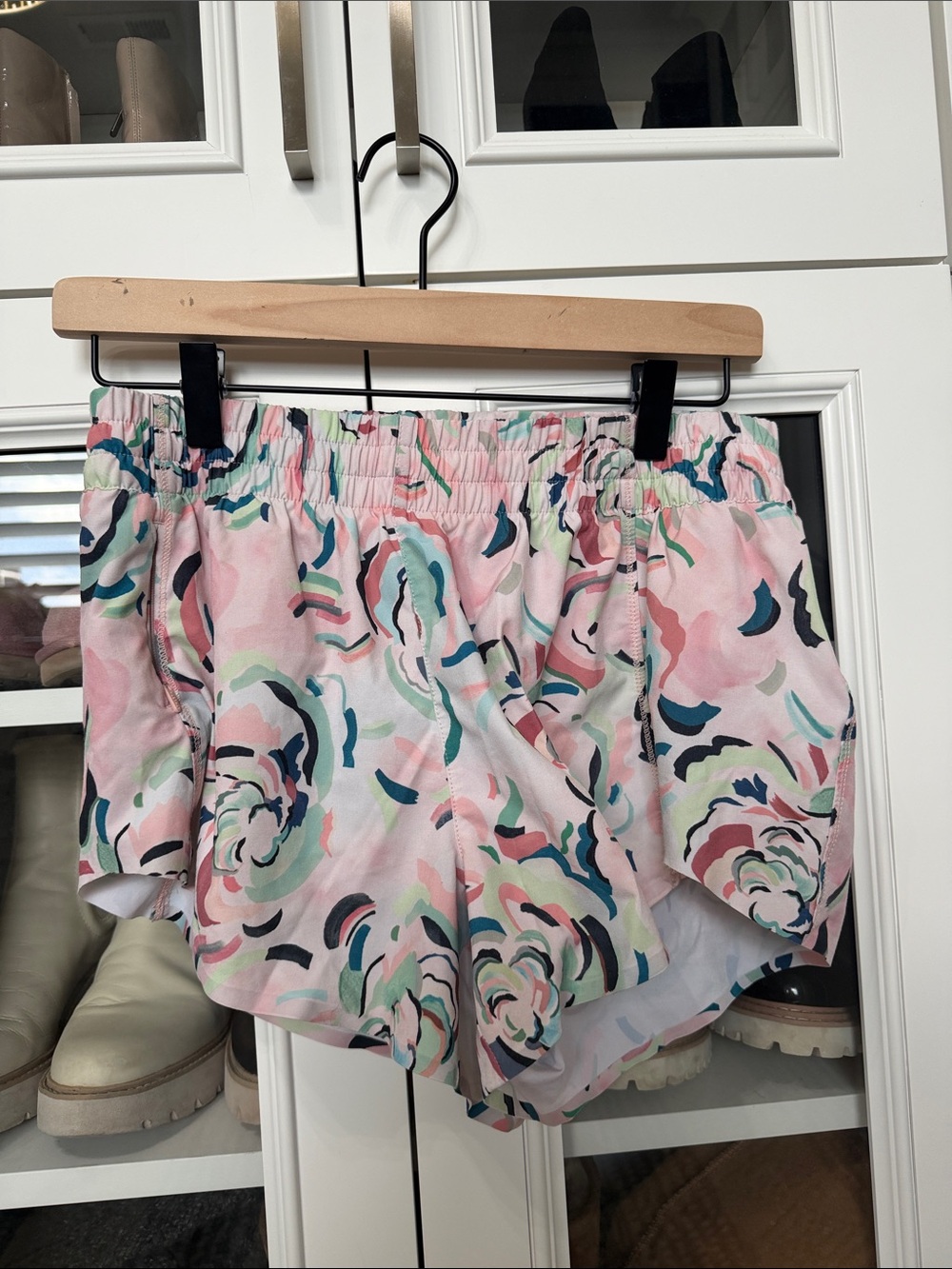 Athleta Pastel Floral Athletic Shorts in Pink & Teal